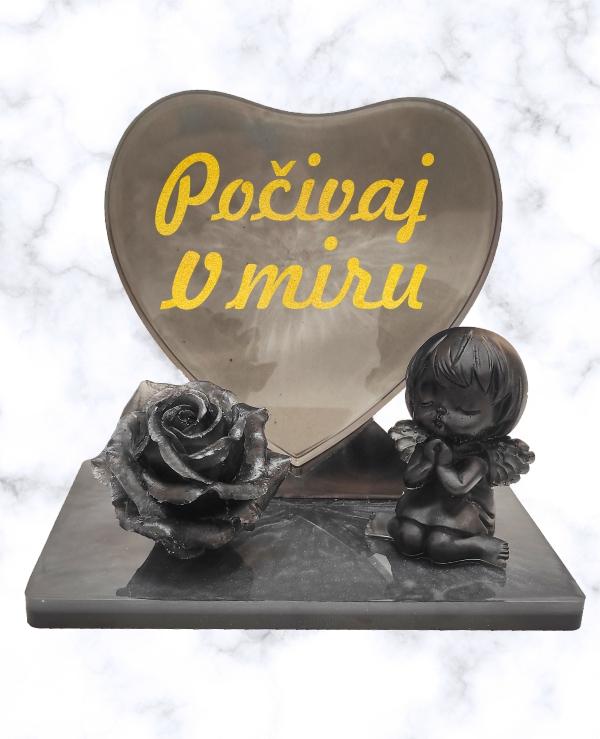 Srce ljubezni z angelom in vrtnico – ročno izdelan spomin