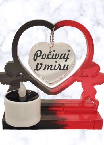 Večni spomin – epoksi srce z angelčki in solarno svečko
