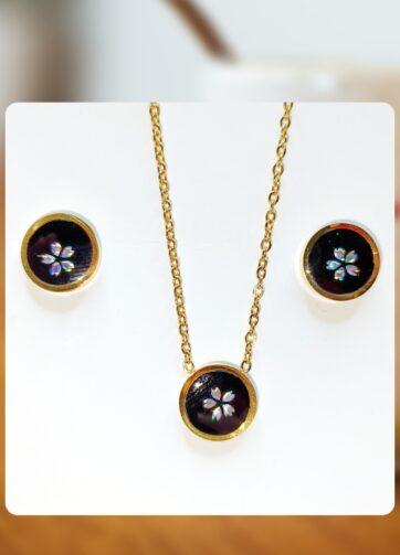 Komplet "Srebrna iskrica" - Zlat jekleni nakit z UV smolo