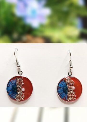 Uhani "Modra iskrica" - Ročno izdelani jekleni uhani z UV smolo