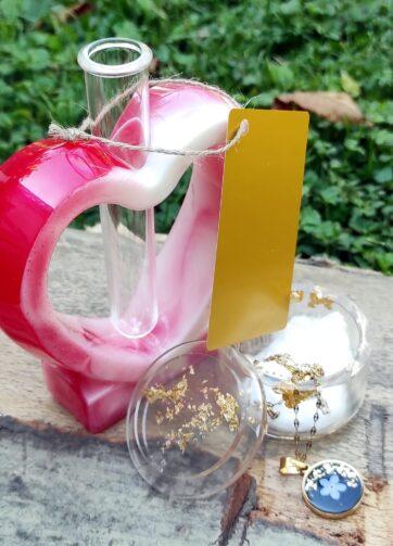 Luksuzni personalizirani darilni set: Verižica/srebrni nakit & ročno izdelana škatlica in vaza iz epoksi smole