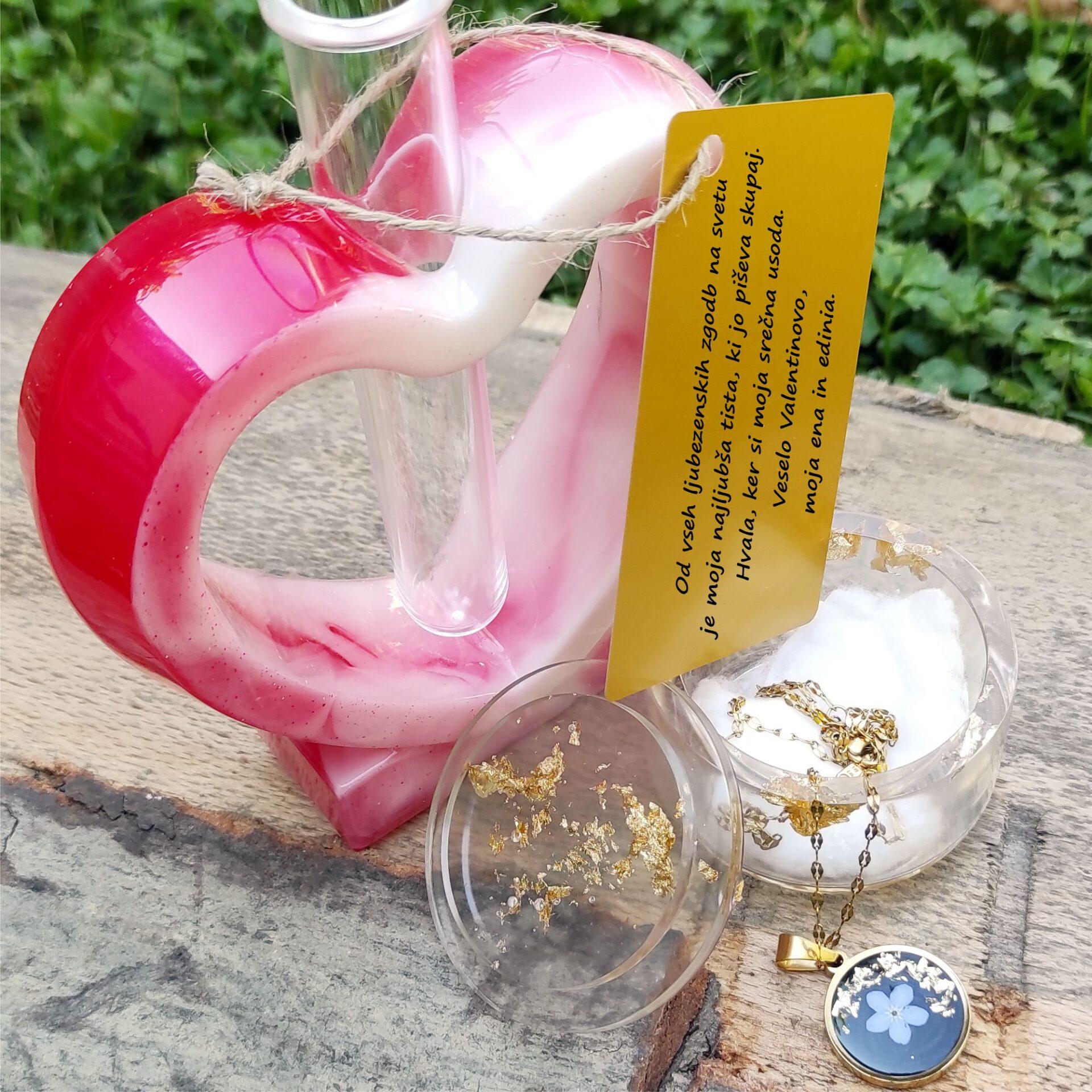 Luksuzni personalizirani darilni set: Verižica/srebrni nakit & ročno izdelana škatlica in vaza iz epoksi smole - slika 24